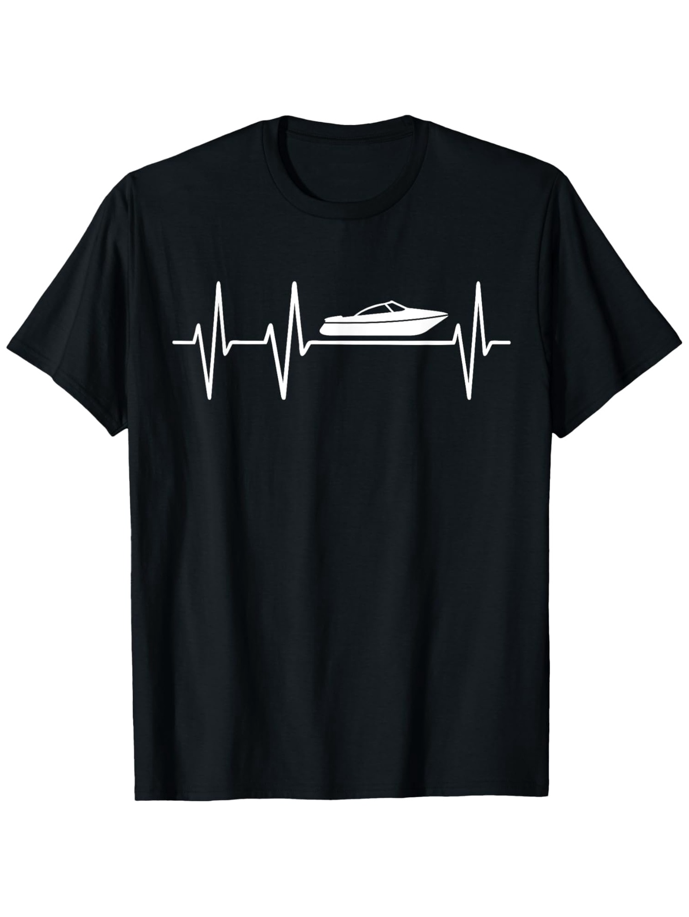 Men's Graphic T-Shirt Heartbeat Line With Classic Speedboat Graphic On Black Shirt Speedboat