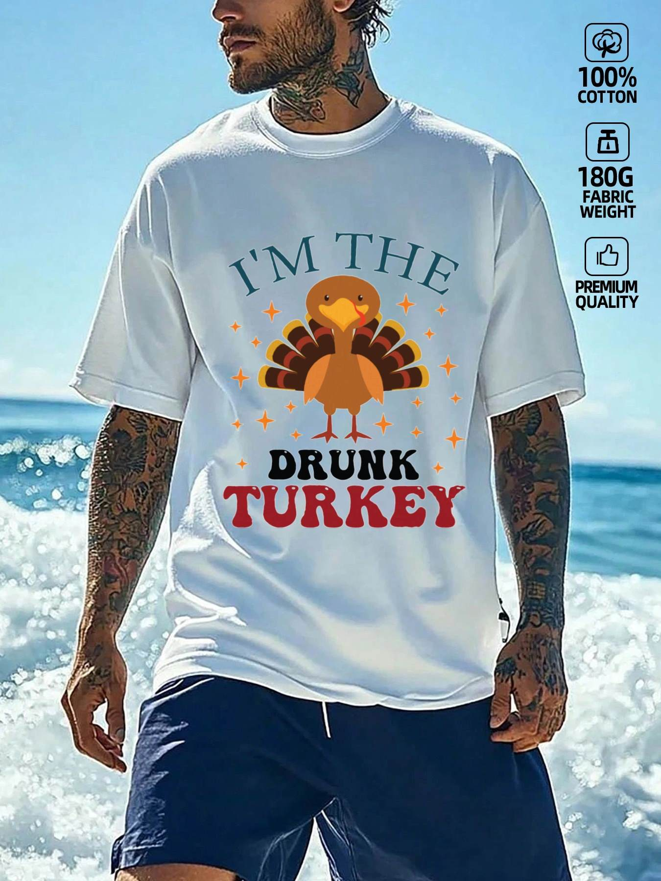 Men's Graphic T-Shirt Im The Drunk Turkey Surrounded By Falling Leaves Turkey