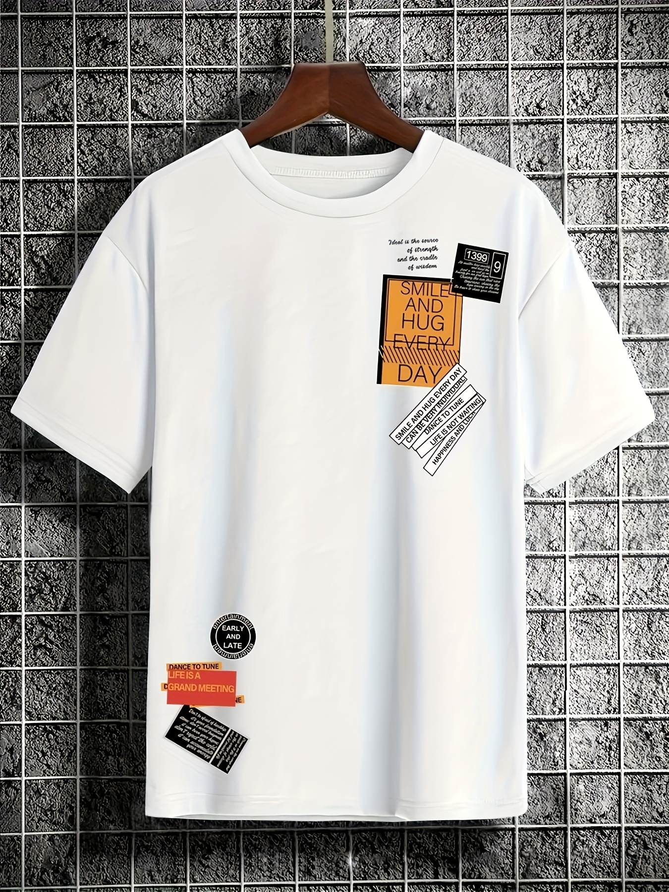 Men's Graphic T-Shirt Urban Labels With Collaged Graphics On Crisp White Cotton T Shirt