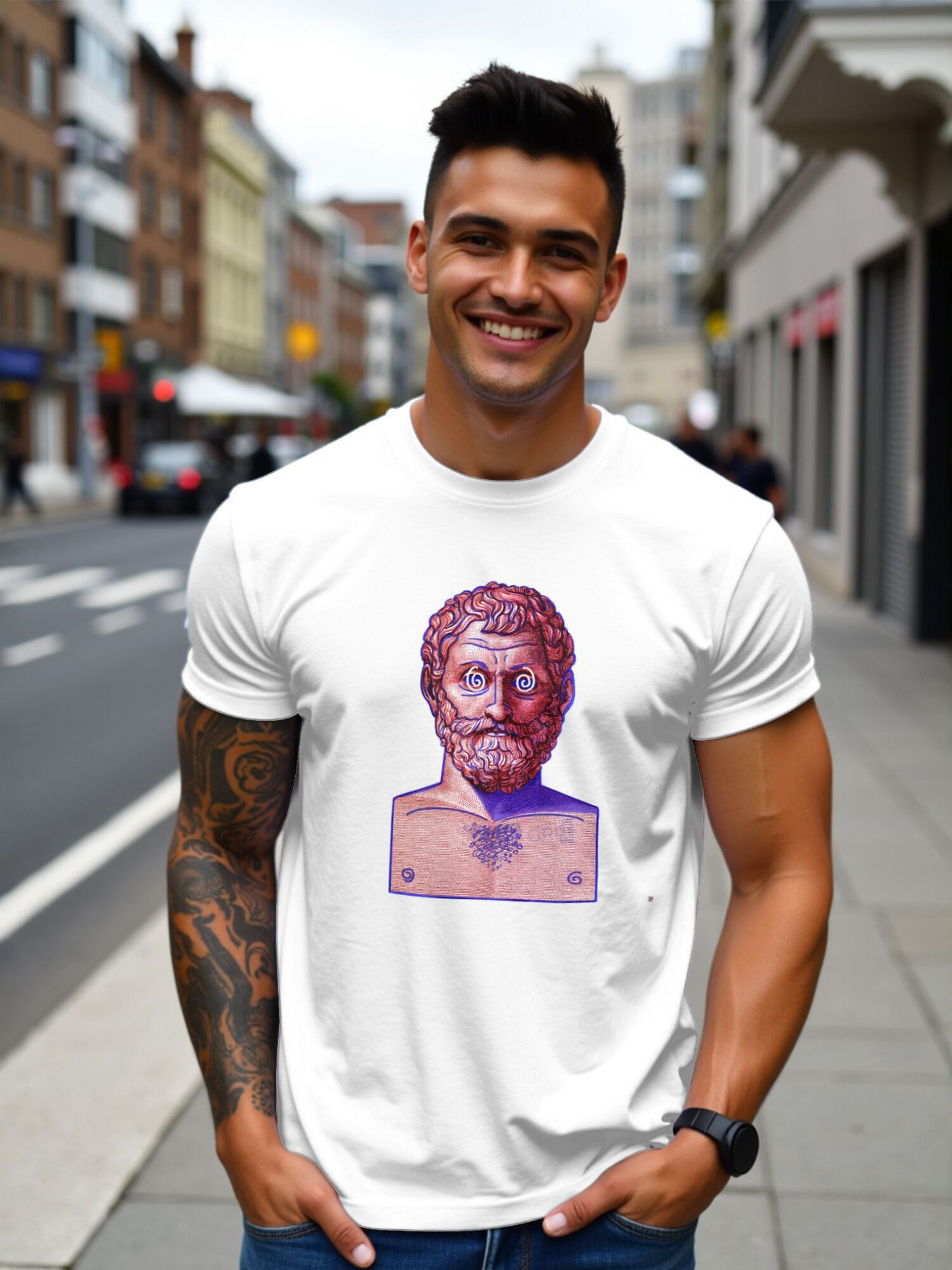 Men's Graphic T-Shirt Purple Speckle Pattern Ancient Marble Bust Sculpture