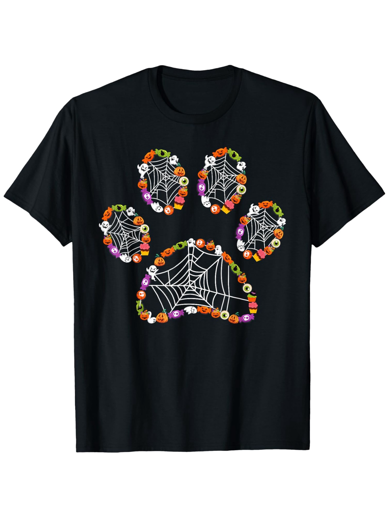 Men's Graphic T-Shirt Halloween Spider Web With Candy Covered Giant Paw Print