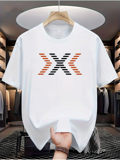 Men's Graphic T-Shirt Modern Orange And Black Lines Geometric Abstract X Symbol
