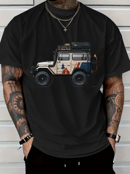 Men's Graphic T-Shirt Offroad Expedition Vehicle With Colorful Camping Gear Adventure Car