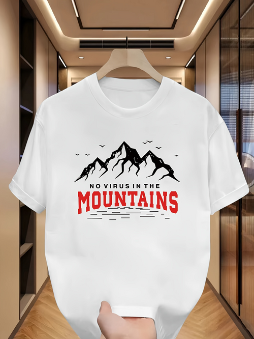 Men's Graphic T-Shirt No Virus In The Mountains With Soaring Birds And Majestic Peaks Mountains