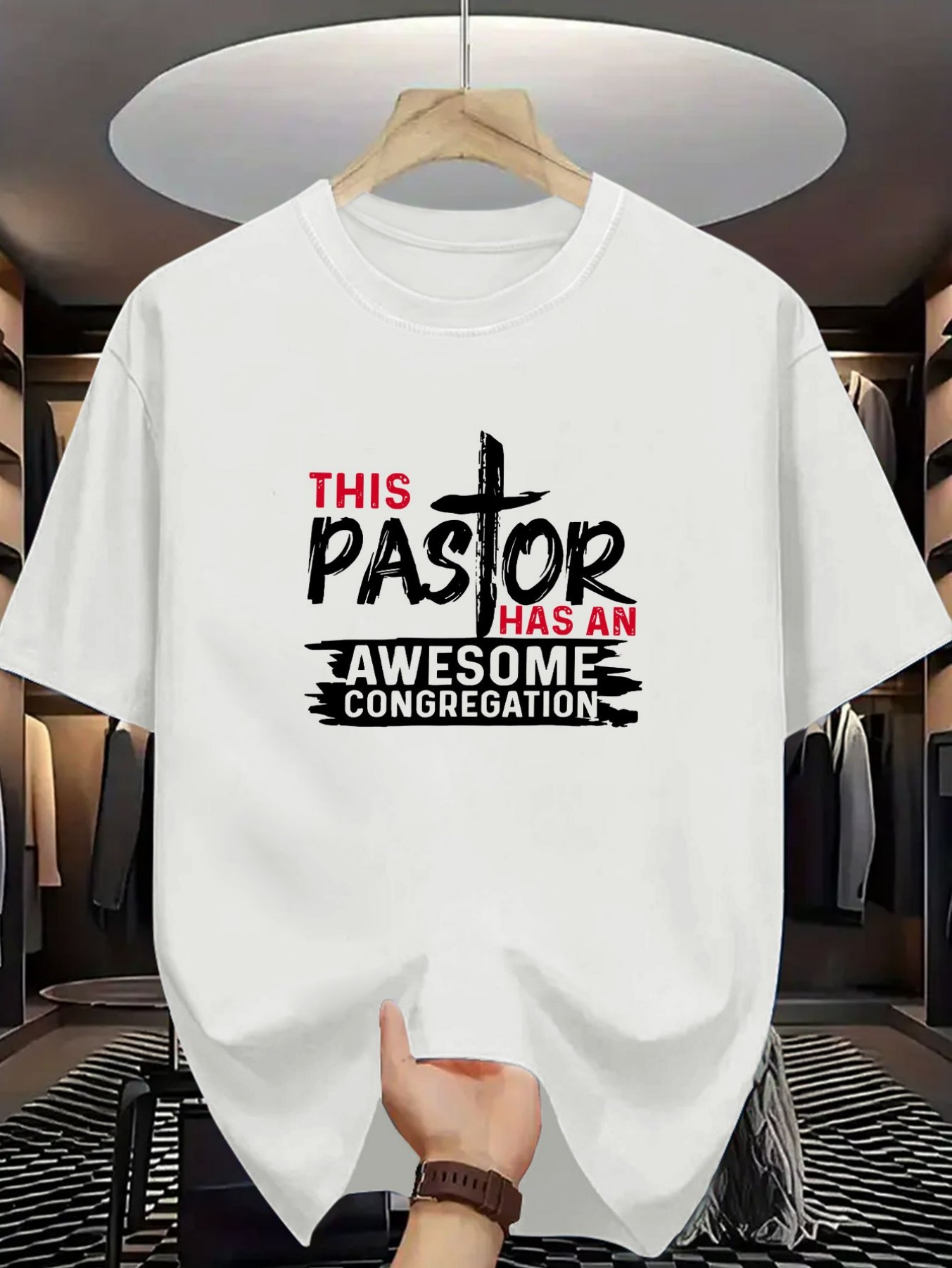 Men's Graphic T-Shirt This Pastor Has An Awesome Congregation Bold Text Graphic With Brush Stroke Accents Shirt