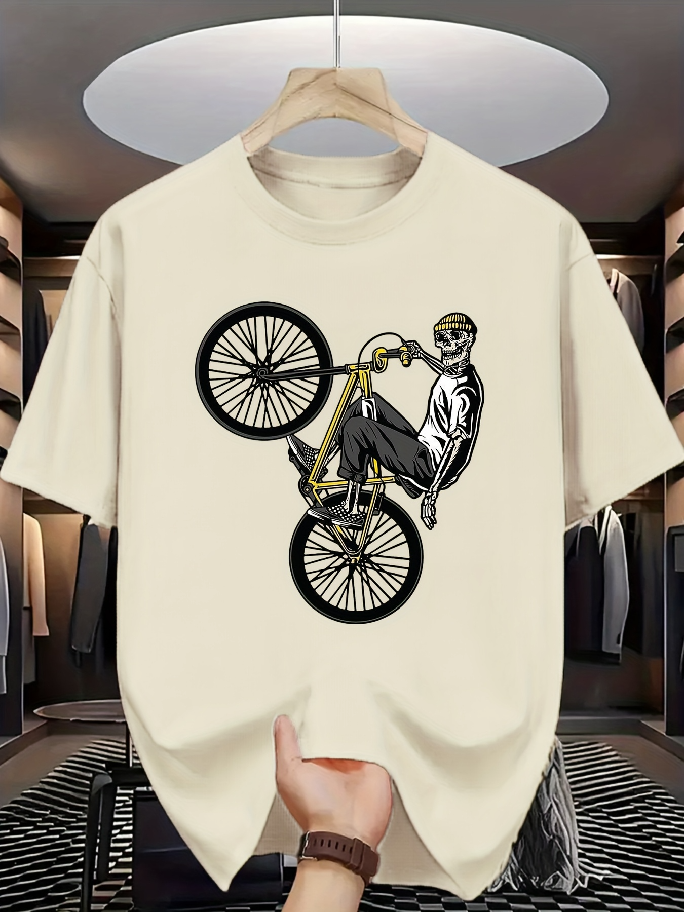 Men's Graphic T-Shirt Urban Stunt Cycling With Golden Bicycle And Cool Rider