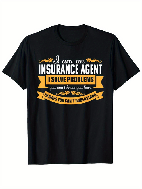 Men's Graphic T-Shirt I Solve Problems Bold Graphic With Yellow Banner Insurance Agent
