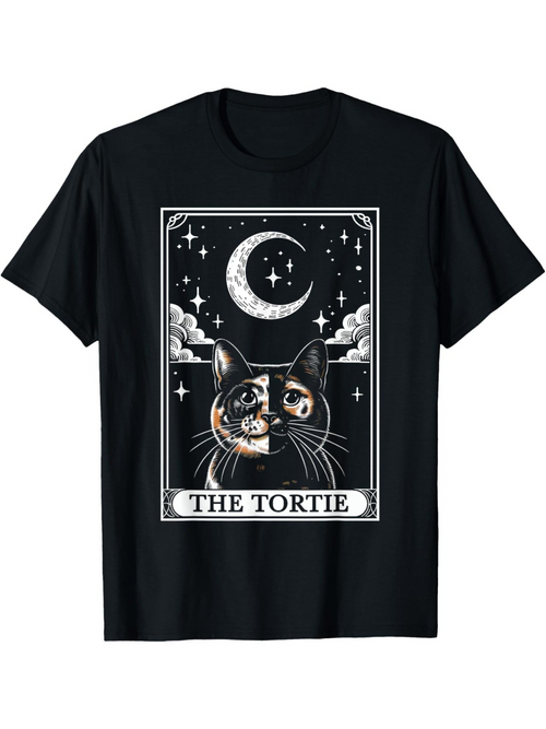 Men's Graphic T-Shirt The Tortie Mystical Night With Clouds Stars Crescent Moon Cat