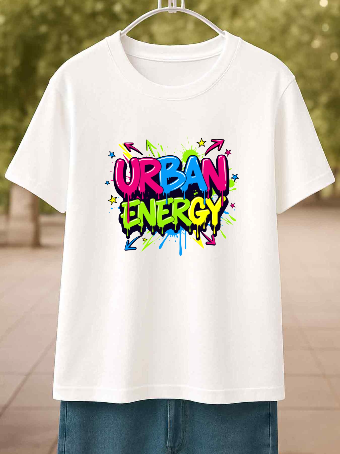 Men's Graphic T-Shirt Urban Energy Vibrant Graffiti Style Lettering With Splashes And Stars T Shirt