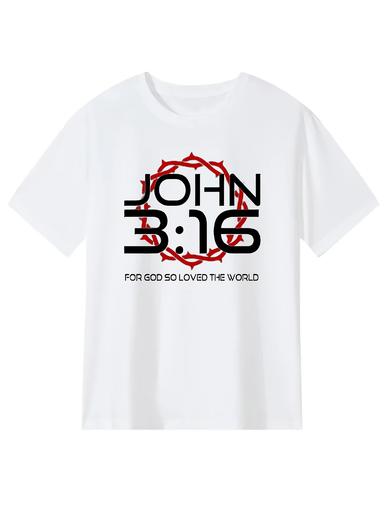 Men's Graphic T-Shirt John 316 With Red Crown Of Thorns Centered Over White Shirt