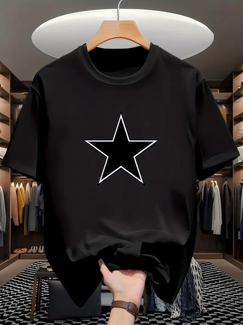 Men's Graphic T-Shirt Minimalist Modern Outline Star Motif On Plain Black Fabric Star