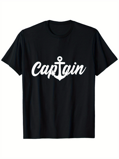 Men's Graphic T-Shirt Captain With Nautical Anchor Under Modern Cursive Script Text