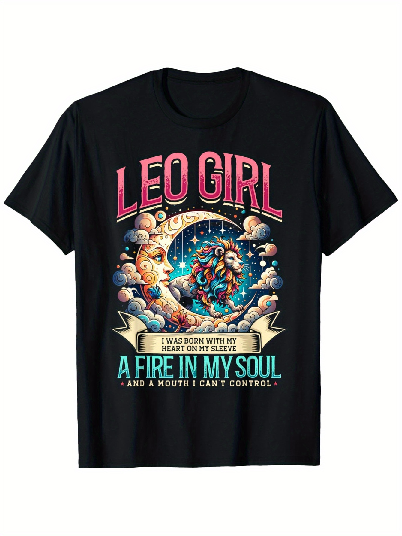 Men's Graphic T-Shirt Leo Girl Powerful Zodiac Magic With Dreamy Clouds Lion Moon