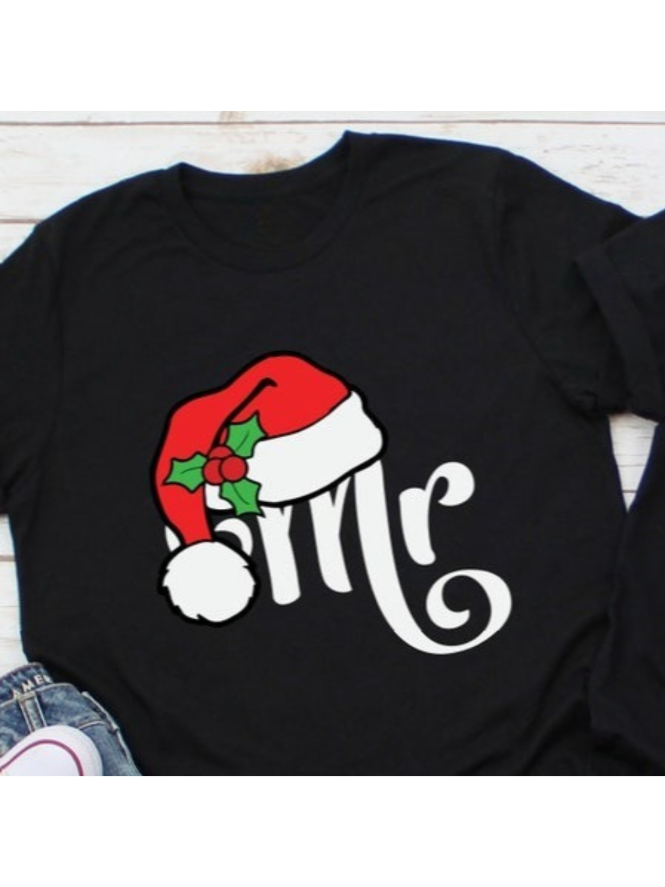 Men's Graphic T-Shirt Festive Red Santa Hat Decorative Script Lettering With Holiday Holly Adornment