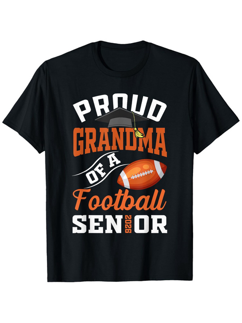 Men's Graphic T-Shirt Proud Grandma Of A Football Senior With Glowing Orange Ball Under White Letters