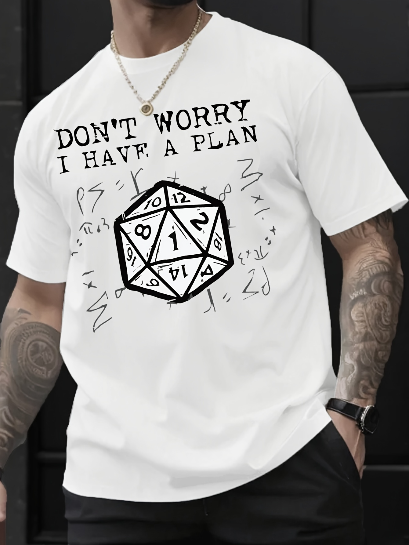 Men's Graphic T-Shirt Dont Worry I Have A Plan Dice Surrounded By Scattered Numbers And Handdrawn Symbols