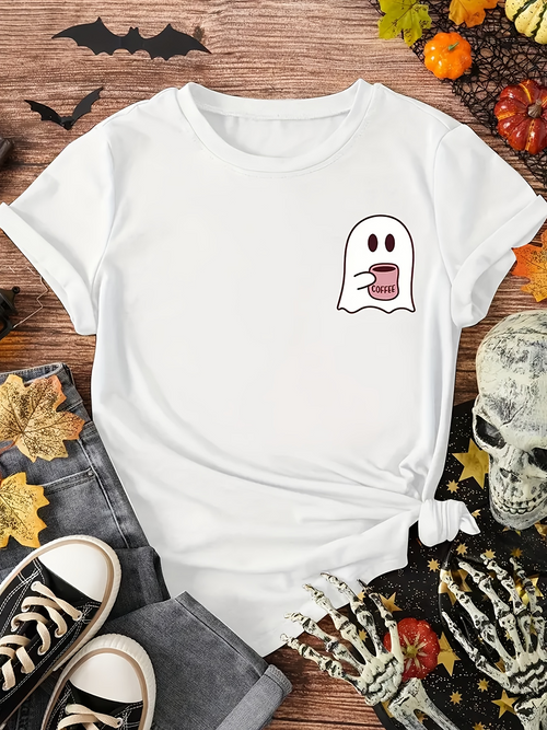 Men's Graphic T-Shirt Cute Cartoon Ghost With Pink Tongue And Simple Outline Ghost
