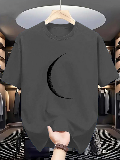 Men's Graphic T-Shirt Sleek Minimalist Design With Shadowed Crescent Under Soft Lighting Moon