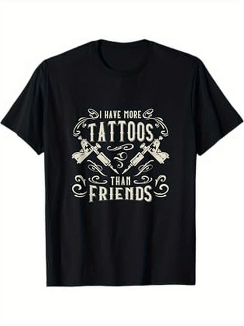 Men's Graphic T-Shirt I Have More Tattoos Than Friends Vintage Tattoo Machine Graphic Shirt