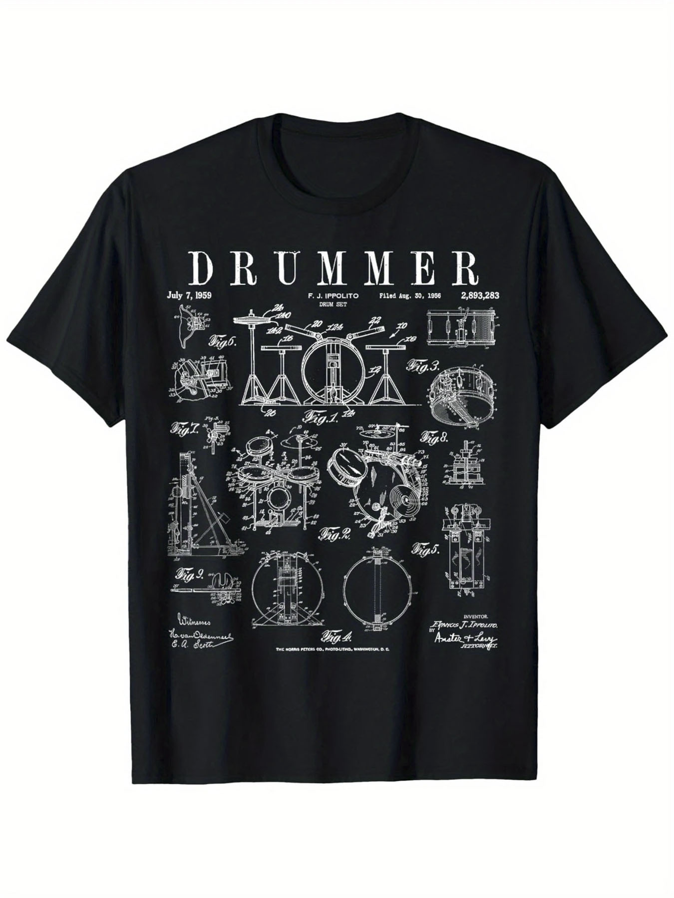 Men's Graphic T-Shirt Drummer Technical Blueprint Instruments And Percussion Set Drum Kit