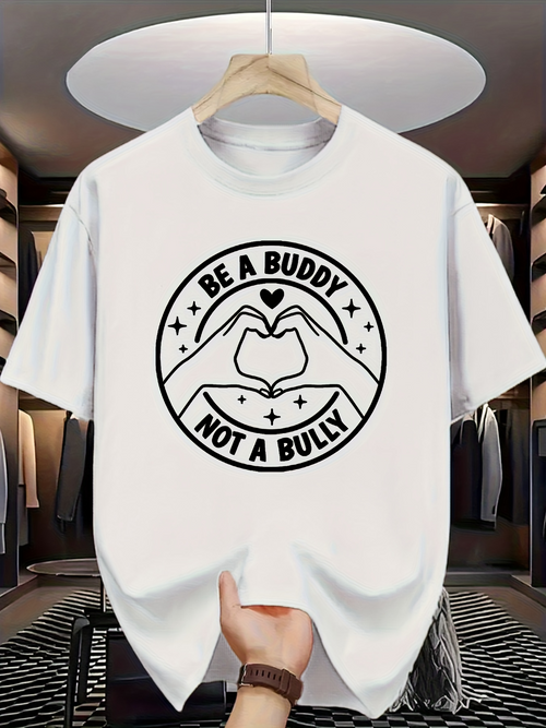 Men's Graphic T-Shirt Be A Buddy Not A Bully Heart Hands Surrounded By Stars And Circles