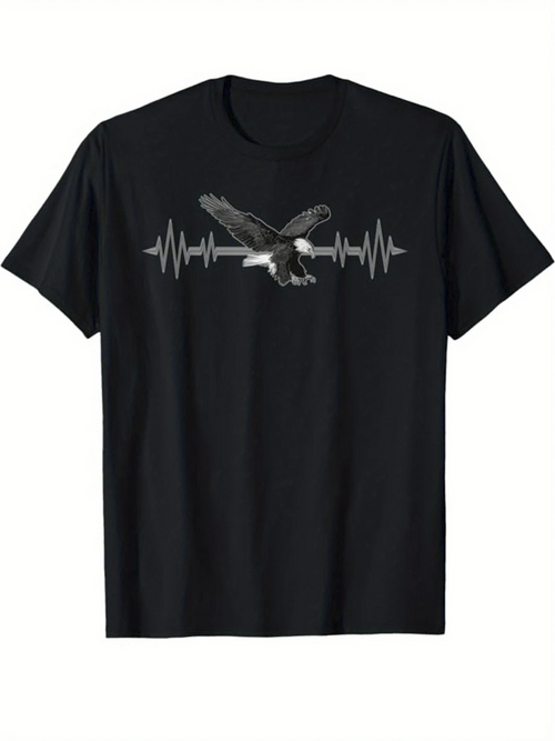 Men's Graphic T-Shirt Heartbeat Lines Flying Eagle Soaring Above Mountain Landscape Eagle
