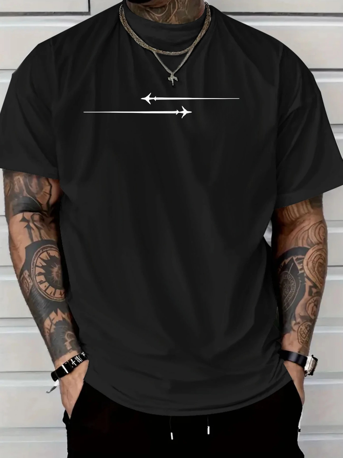 Men's Graphic T-Shirt Minimalist White Graphic Lines With Arrow Element Shirt