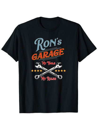Men's Graphic T-Shirt Rons Garage Crossed Silver Wrenches Stars And Bold Slogan T Shirt