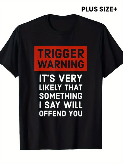 Men's Graphic T-Shirt Trigger Warning Bold Red Box Statement On Classic Black T Shirt