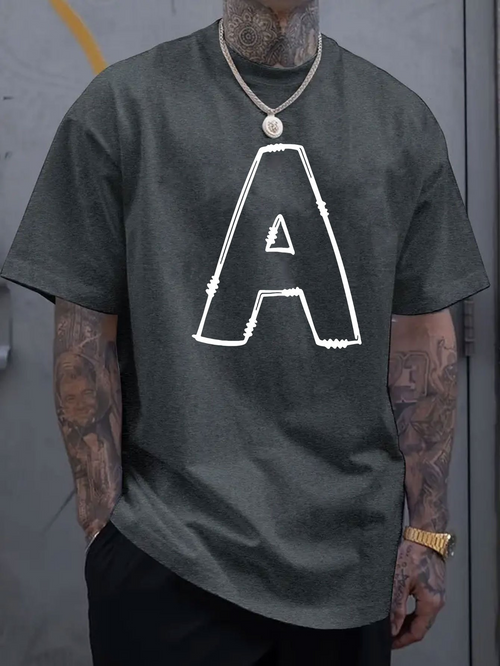 Men's Graphic T-Shirt Handdrawn White Outline Letter Print A Shirt
