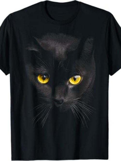 Men's Graphic T-Shirt Shimmering Yellow Eyes Gaze In Shadows With Sleek Fur Black Cat
