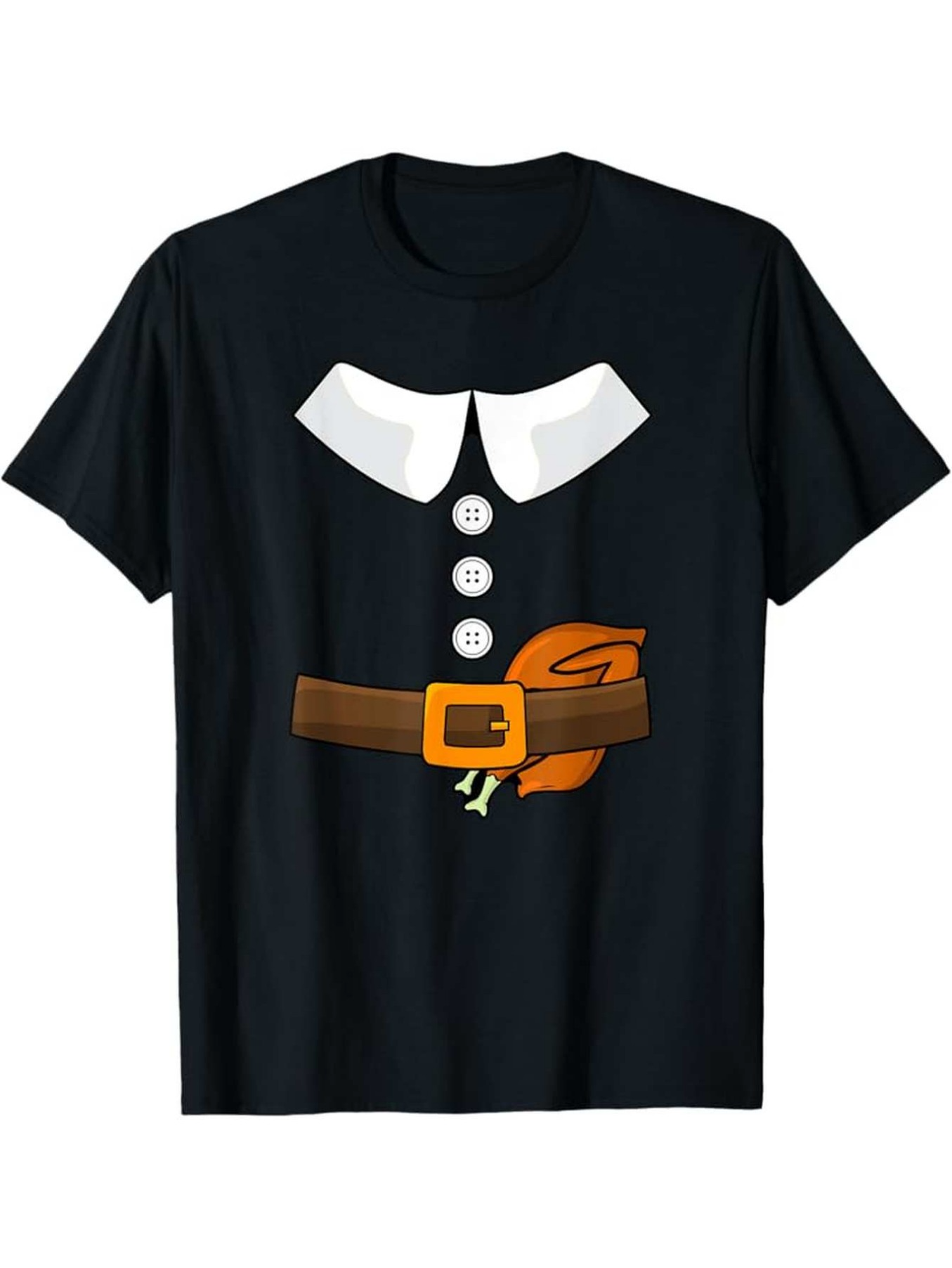Men's Graphic T-Shirt Playful Thanksgiving Belt Print With Cartoon Collar And Buckle Pilgrim Costume