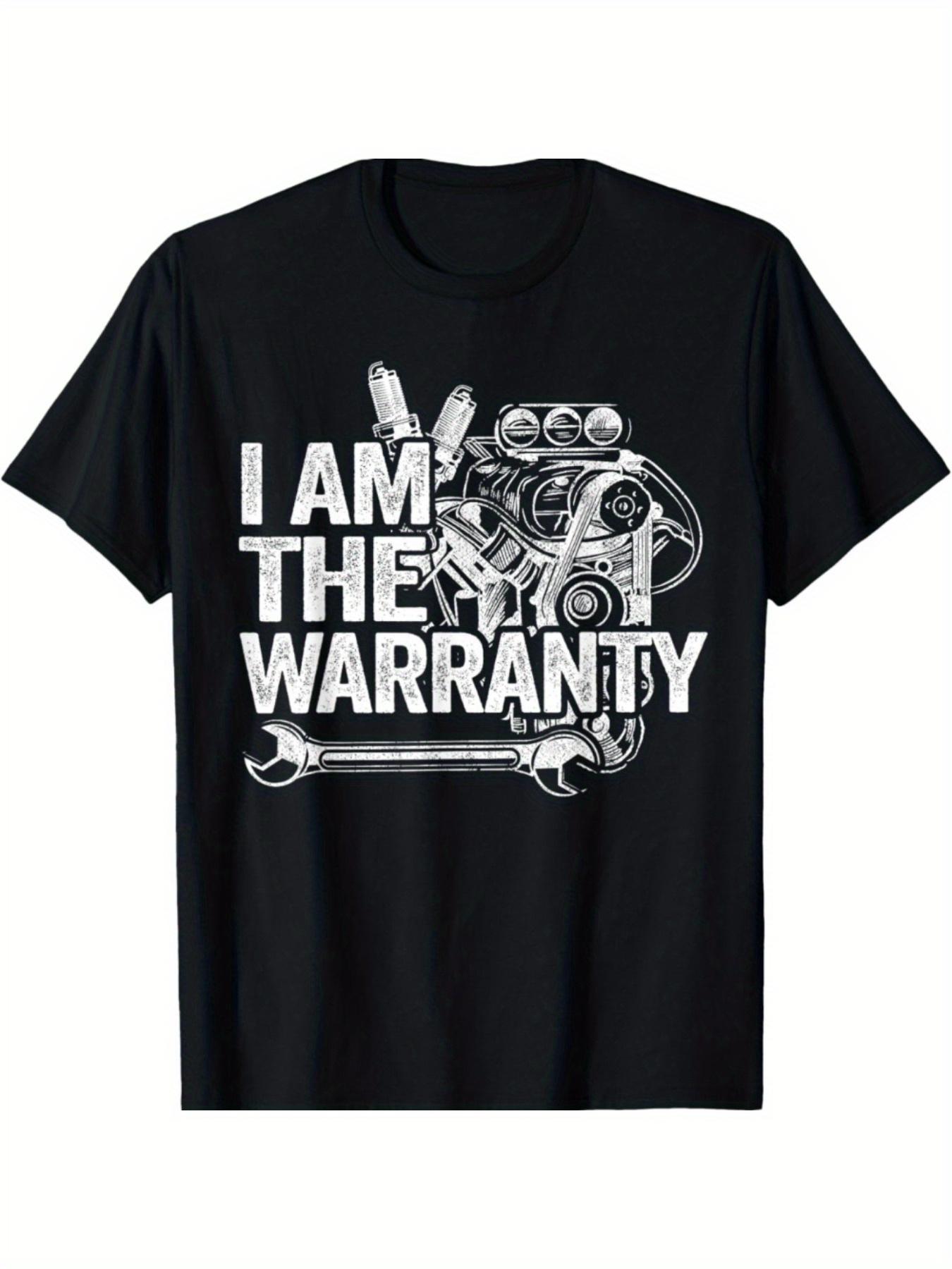 Men's Graphic T-Shirt I Am The Warranty Vintage Engine Drawing With Silver Tools And Gears