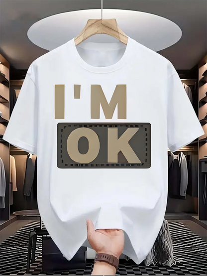 Men's Graphic T-Shirt Im Ok Bold Lettering Over Minimal Color Block Design Shirt