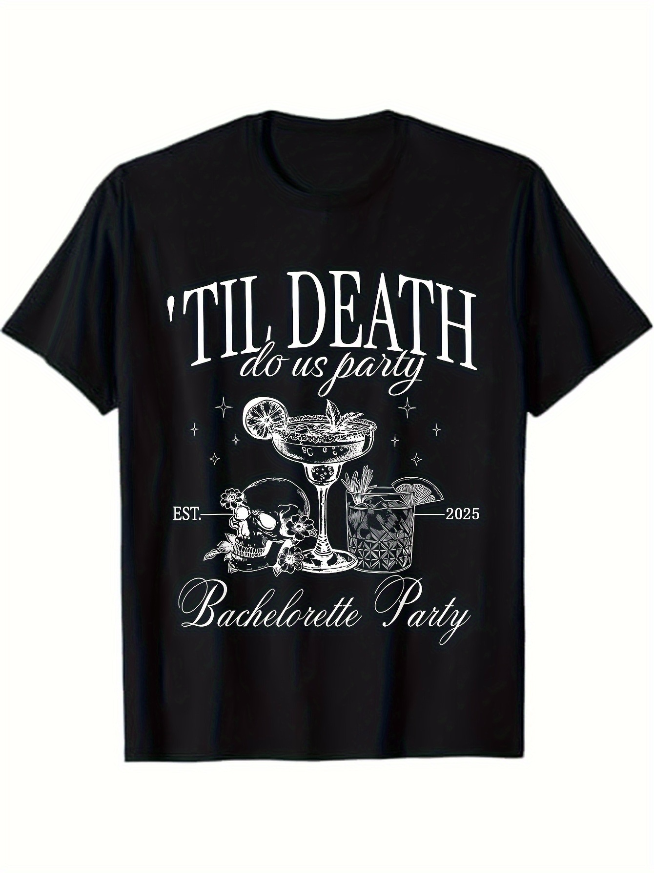 Men's Graphic T-Shirt Til Death Do Us Party With Skulls And Cocktails Among Sparkling Party Elements