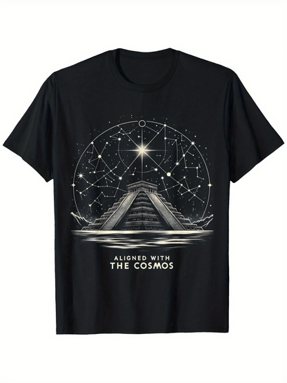 Men's Graphic T-Shirt Aligned With The Cosmos Under Starry Night And Ancient Monument