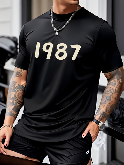 Men's Graphic T-Shirt Stylish Classic Minimal Numbers Bold Vintage Year 1987 Pattern