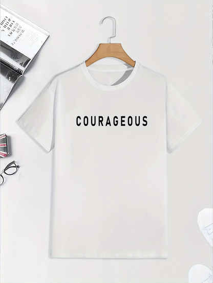 Men's Graphic T-Shirt Courageous Bold Black Lettering On Simple White Fabric T Shirt