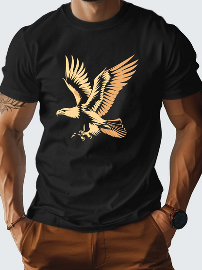 Men's Graphic T-Shirt Vintage Gold Feathered Wings Soaring In Open Sky Eagle