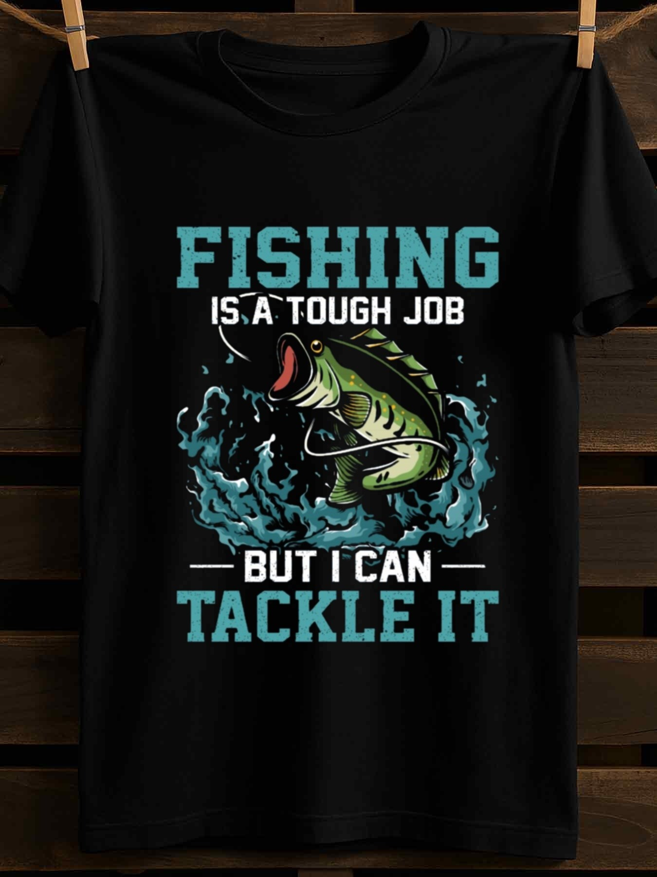 Men's Graphic T-Shirt Fishing Is A Tough Job With Splashing Water Around Jumping Lively Fish