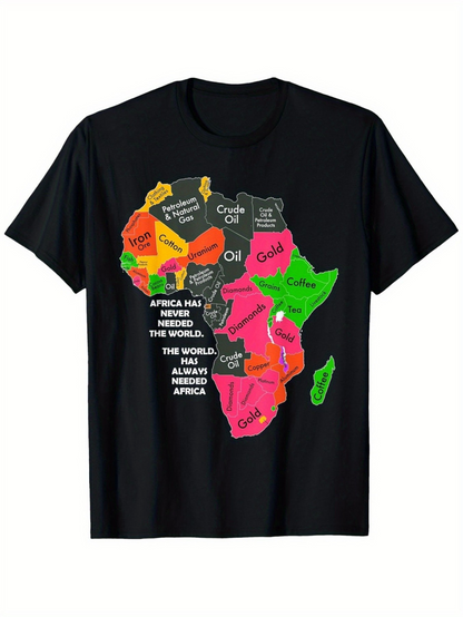 Men's Graphic T-Shirt Colorful Regions Map With Bold Lettering Africa Continent