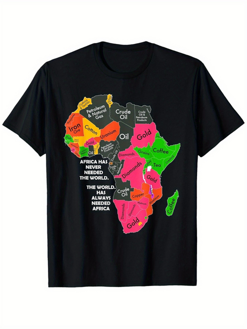 Men's Graphic T-Shirt Colorful Regions Map With Bold Lettering Africa Continent