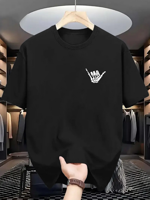 Men's Graphic T-Shirt Tiny Hand Gesture With Bold Lined Fingers On Black T Shirt