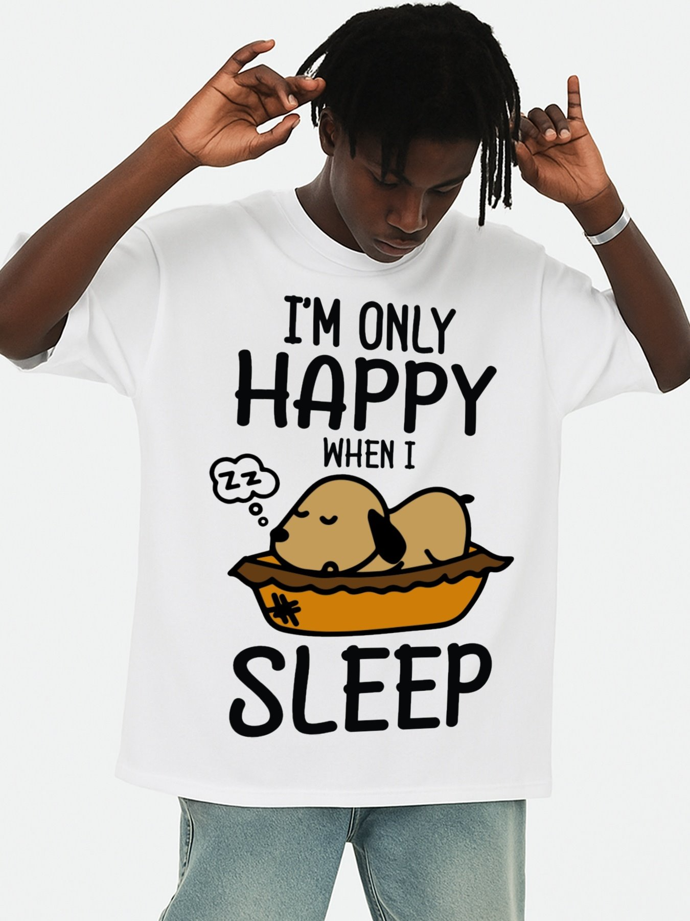 Men's Graphic T-Shirt Im Only Happy When I Sleep Among Cozy Nap Time Pillows