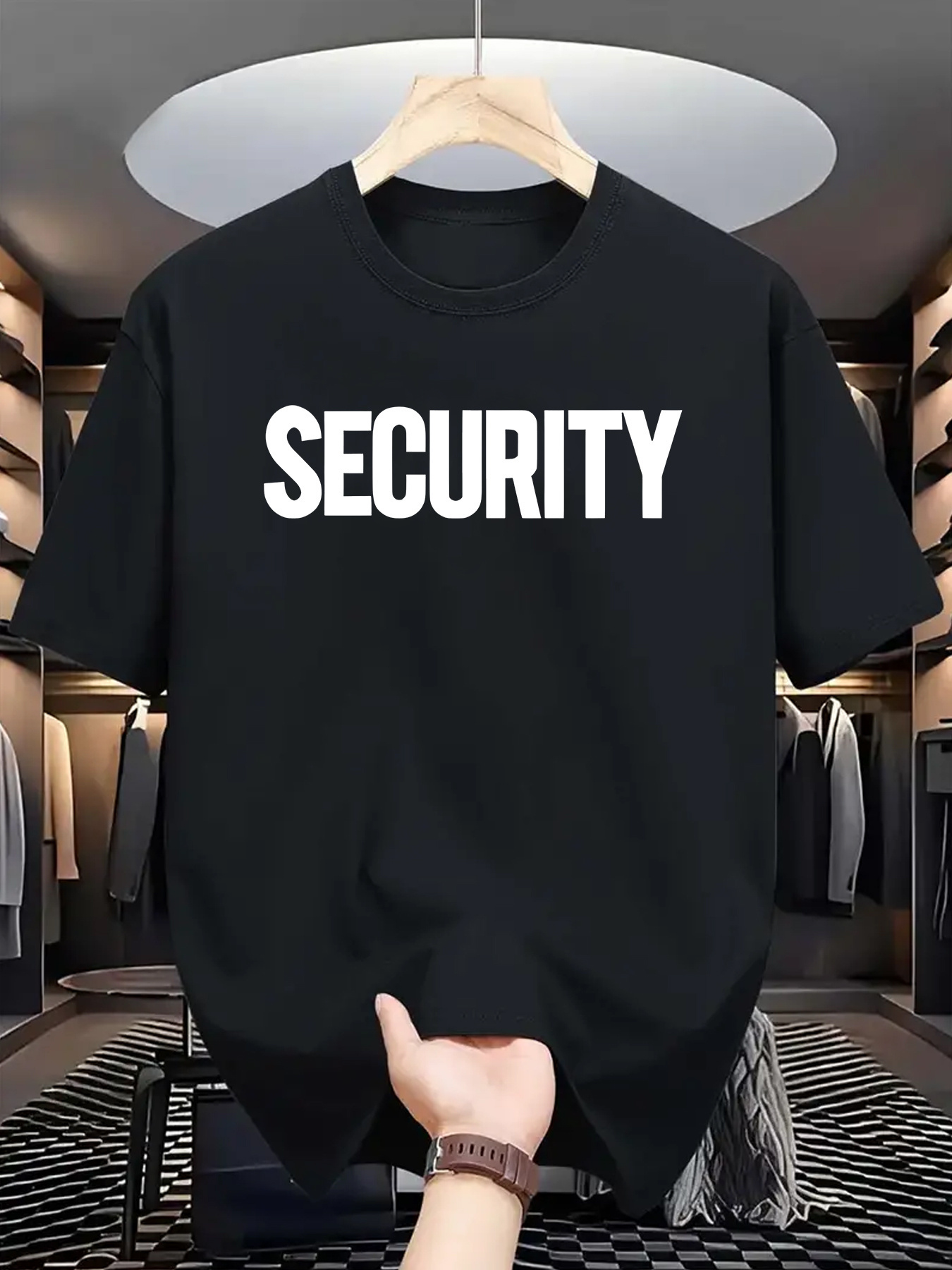 Men's Graphic T-Shirt Security Bold White Letters On Simple Cotton T Shirt