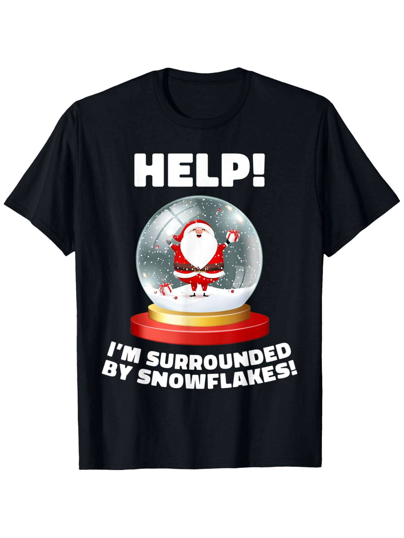 Men's Graphic T-Shirt Help Surrounded By Winter Snow Santa In Glass Globe