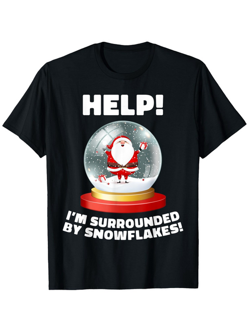 Men's Graphic T-Shirt Help Surrounded By Winter Snow Santa In Glass Globe