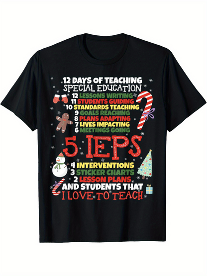 Men's Graphic T-Shirt Colorful Festive Christmas Icons With Teaching Quotes And Candy Cane T Shirt