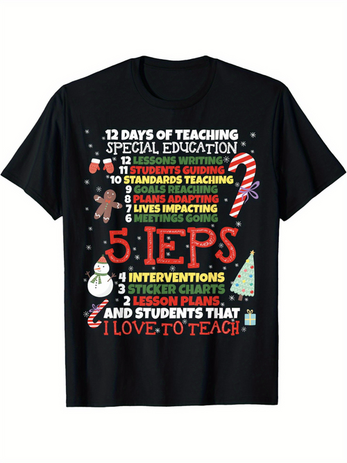 Men's Graphic T-Shirt Colorful Festive Christmas Icons With Teaching Quotes And Candy Cane T Shirt