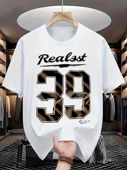 Men's Graphic T-Shirt Realst Bold Lettering With Pattern Filled Large Numbers Shirt